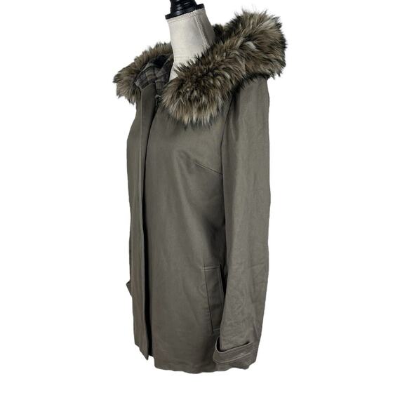 L’agence Parka Coat Detachable Faux Fur Hood Coat Plaid Wool Lining Size 4 - Picture 5 of 8